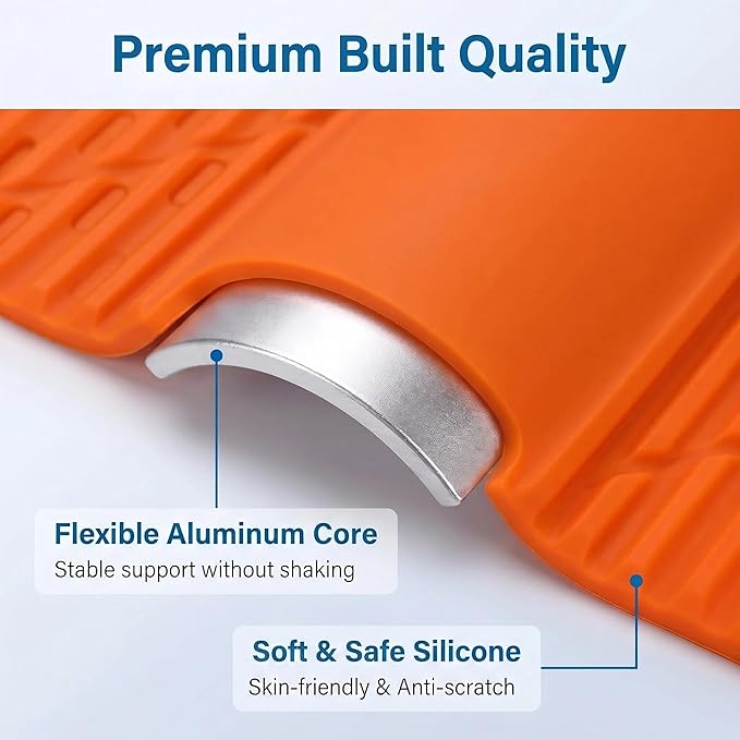 2026 New Flexible Silicone Phone Holder, 360° Bendable Aluminum Core Stand, Portable Foldable Anti-Slip Universal Mount for Phone Tablet Laptop, Ideal for Travel Office Desktop Home (Orange)