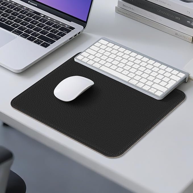 Leather Mouse Pad with Stitched Edge, Waterproof Gaming Mouse Mat for Computers, Laptop, Office & Home (Black, 11"*8")