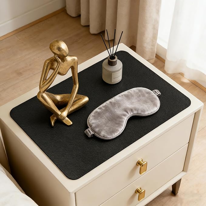 Klmnop 2 Pcs Nightstand Mat 1.8mm Thick, Double-Sided Use Waterproof Nightstand Leather Protector, 15.8" x 23.6" Bedside Table Cover–Protect Nightstands Coffee Tables Dresser Tables from Liquids Dirt