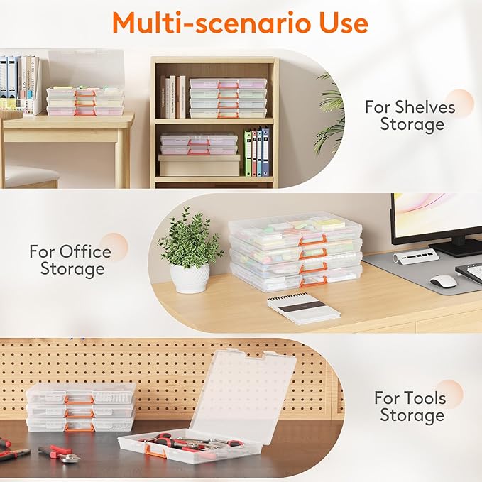 Lifewit 4 Pcs Board Game Storage Boxes, 11.9x8.7'' Paper Container with Secure Latch, Plastic Portable Organizer with Handle & Labels for File,Document,Puzzles, Cards, Art Supplies