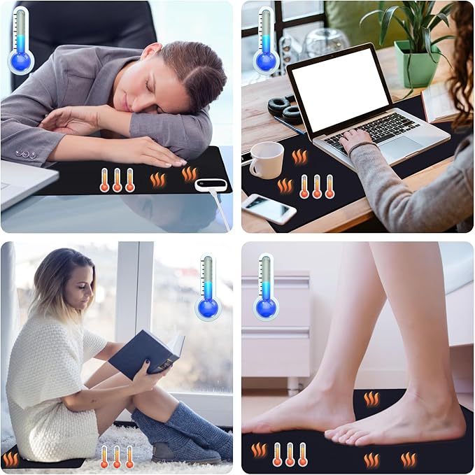 Heated Desk Pad - 31.5" x 13" Large Heated Mouse Pad & Desk Mat, 5 Temp Settings, 5s Fast Heat, Auto Shut-Off, for Cold Office, Gaming & Winter Desk Setup (Coffee Brown)