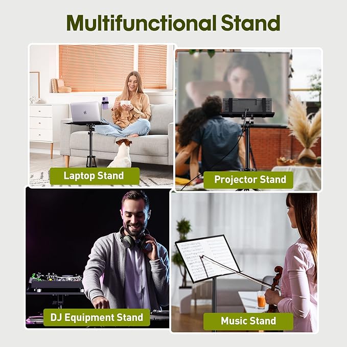 Projector Stand Laptop Tripod - Portable Tripod Adjustable Height 20 to 60 Inch, Projector Stand with Gooseneck Phone Holder & Mouse Tray, Laptop Floor Stand for Podium, Studio, DJ Racks