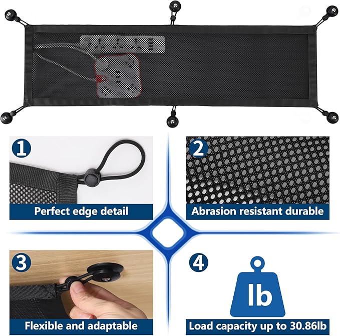 WurdeWindig Cable Management Net, Black Cable Manager Kit,Flexible Under Desk Mesh, Extra Large Capacity Cable Organization,Hide Cables for Desktop, 37.5 * 9.5Inches,Suitable for Large Desks.