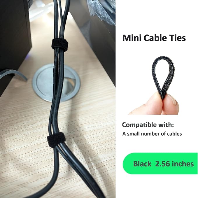 Patu Reusable Fastening Charging Cable Ties - 30 Pcs 2 Inch Slotted Microfiber Cloth Hook and Loop Cord Management Wire Organizer Straps, Black