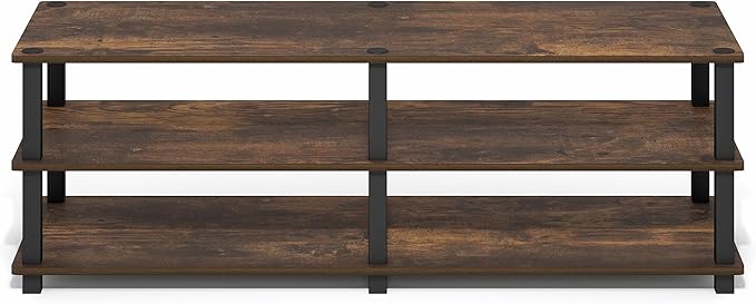 Furinno Turn-S-Tube Toolless Assembly 3-Tier TV Stand, Entertainment Center for TV up to 46 Inch, Wide Printer Stand with Storage Shelf, for Living Room, Bedroom, Amber Pine