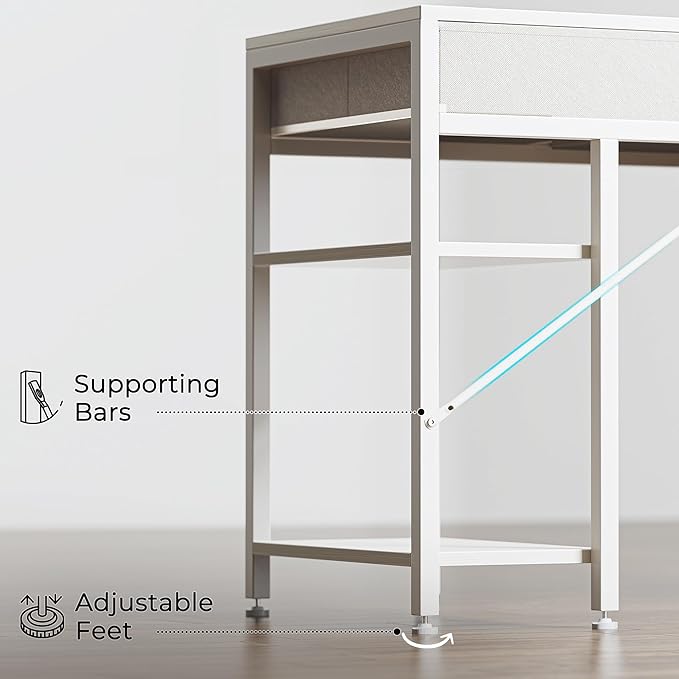 Huuger Computer Desk with 6 Drawers, Office Desk with Shelves, Reversible Gaming Desk, Corner Desk with Storage, Work for Home Office, Study, Living Room, 54inch, White