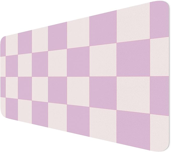 Large Checkered Desk Mat 35.4" x 15.7", PU Leather Mouse Pad Protector, Non-Slip Office Desk Pad, Waterproof Writing Pad for Office and Home (35.4in*15.7in, Purple Plaid)