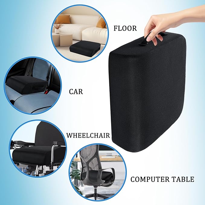 MINUPWELL 6" Extra Thick Office Chair Cushion, 2 Layers Memory Foam Adult Booster Seat Cushion, Thick Wheelchair Cushions, Thick Adult Booster seat Chair Cushion for Car Seat - 18x16x6in -(Black)