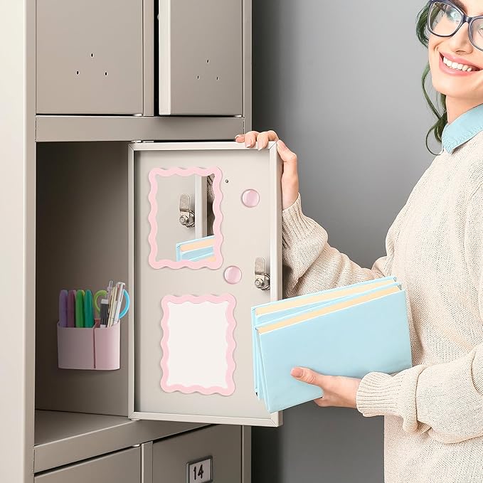 Jingmore Scalloped Magnetic Locker Accessories Kit Pink Back to School Essentials 6 Pieces Includes Whiteboard Mirror and Organizing Supplies Cute Locker Organizer Decoration for School