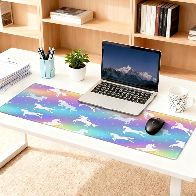 Large Mouse Pad Rainbow Galaxy Unicorn Non-Slip Rubber Long Gaming Desk Mat Big Computer Keyboard Mousepad Waterproof Protector Wristing Pad for Gaming Office Home Decorative 31.5 X 11.8 Inch