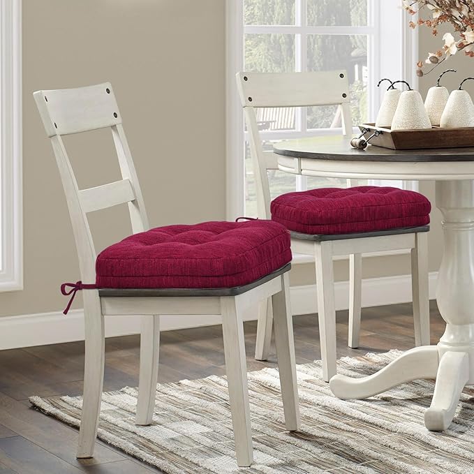 Shinnwa Kitchen Chair Cushions Set of 6, Dual-Layer Memory Foam Dining Chair Cushions, Patented Design Seat Pads with Ties, 16.5 x 16.5 x 3.5in, 6 Pack, Burgundy