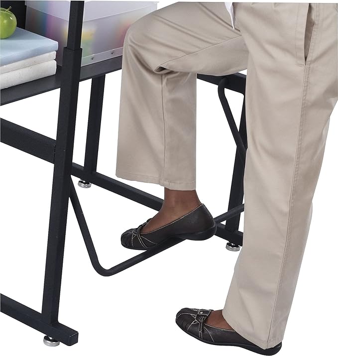 Safco Products 1204GR Alphabetter Adjustable-Height Desk Premium Desktop, Book Box, Swinging Footrest Bar, 28" x 20", Gray