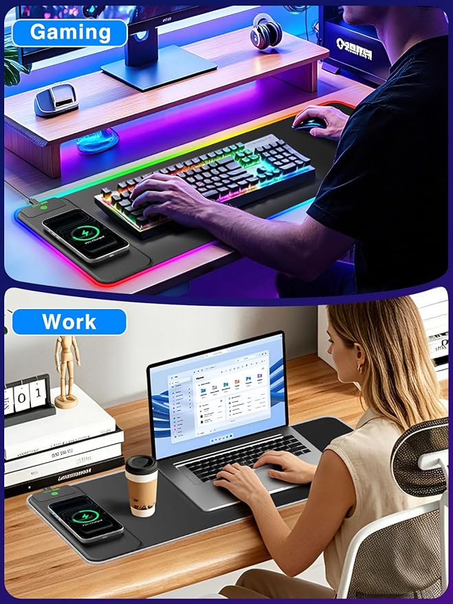 XL RGB Gaming Mouse Pad with 15W Magnetic Wireless Charging, 31.5'' x 11.8'' Extra Large LED Mousepad, 24 Lighting Effects Desk Mat with Non-Slip Rubber Base, Waterproof Ultra-Smooth Surface