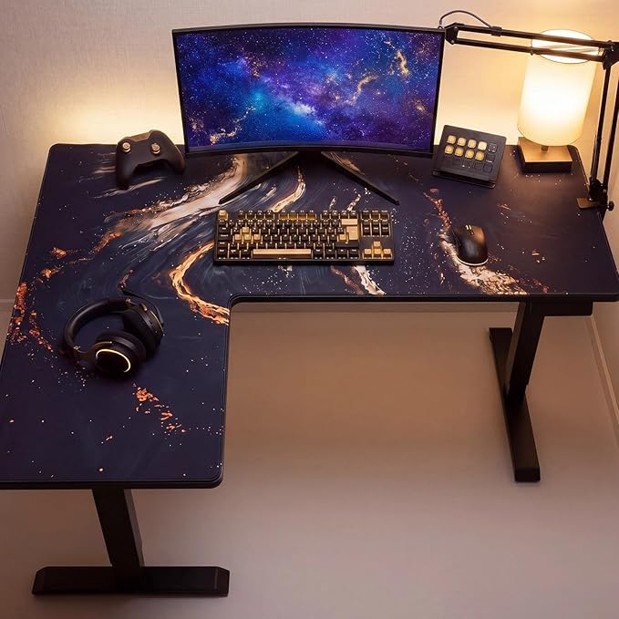Relaxweex L Shaped Desk Mat for 90° Corner Desks, 53.1" x 39.4" Large Black Waterproof Mouse Pad with 18.9" Wide Arms, Non-Slip Rubber Desk Protector for Office, Computer and Gaming
