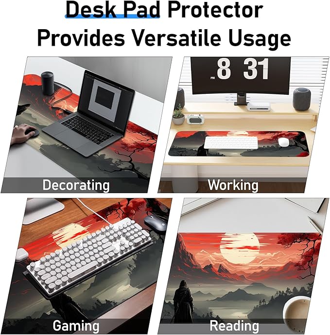 Japanese Gaming Mouse Pad, Non-Slip Rubber Base with Stitched Edge Mouse Pad for Office, Laptop, 31.5x11.8 Inch Anime Gaming Keyboard Pad