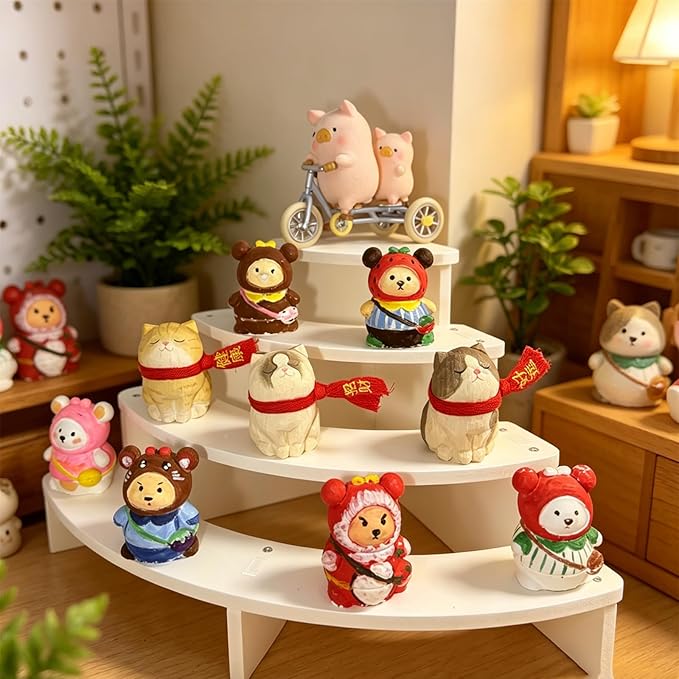 2PCS Tier Corner Shelf Display Riser for Figurines – Curved Wooden Display Shelf for Mini Figures, Collectibles, Space Saving Desktop Display Stand Organizer for Desk, Cabinet & Countertop (2)