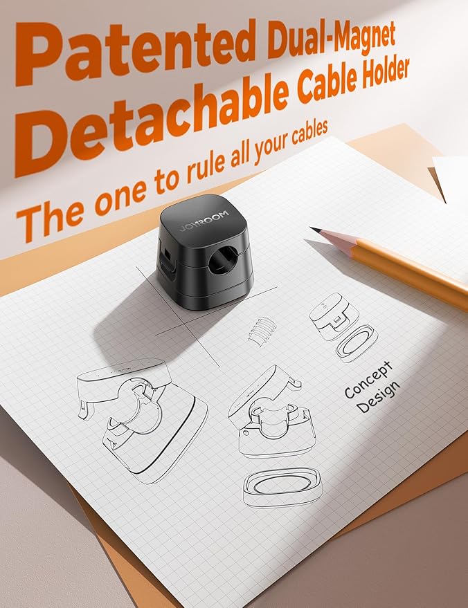 JOYROOM Detachable Magnetic Cord Organizer w/Secure Snap-Lock, 2-in-1 Adhesive& Magnetic Cable Clips, Auto-Fit Spring Management for φ1.5~8mm Cables, Under Desk Nightstand Home Office Car Wire Keeper