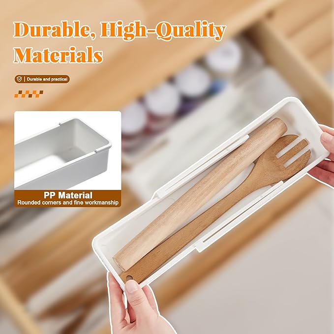 Expandable Drawer Organizer for Deep Kitchen Drawers, Adjustable Sliding Tray for Kitchen Utensils, Cooking Tools and Small Accessories