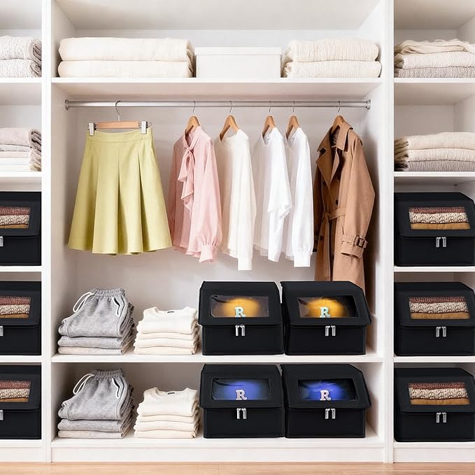 Dofilachy 2 Pack Stackable Hat Storage for Baseball Caps, Holds 28 Caps - Closet Organizer Box with Clear Window & Cardboard,Sturdy Snapback Hat Boxes for Home Storage (dark, 2)