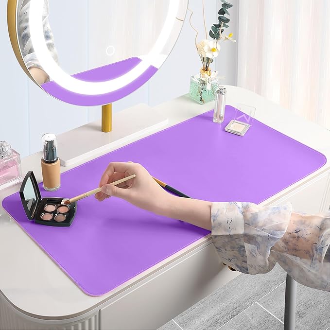 Makeup Mat for Vanity to Protect Desk Top 31.5 x 15.7 in, Dual-Sided Makeup Mat, Easy to Clean Desk Pad - Waterproof and Oilproof Vanity Accessories (Purple and Pink)