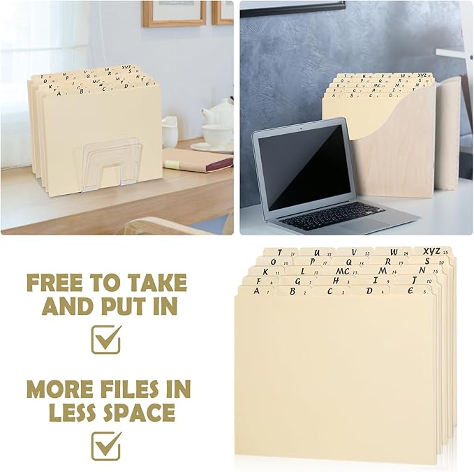 1 Set 25 Alphabet File Dividers A-Z Top Tab File Guides Letter Size 1/5 Cut Tab Manila Alphabetical File Organizer File Cabinet Dividers for Work Office Home School and Desk Organizer (Beige)
