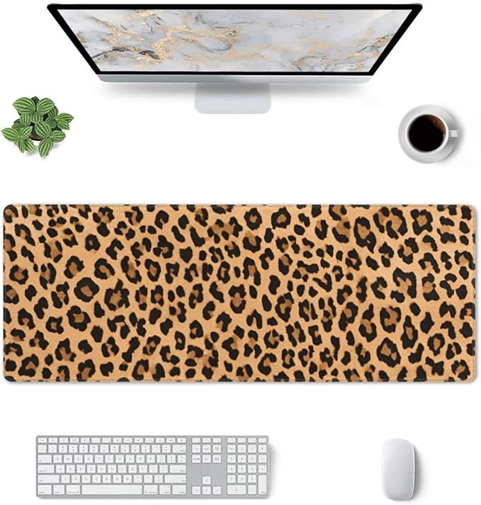 Leopard Skin Pattern Large Mouse Pad & Desk Mat Cheetah Print Extended Mousepad Non-Slip Rubber Base Laptop Computer Keyboard Pad for Gaming, Office & Home Decor, XL - 31.5" X 11.8"