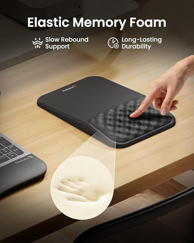 ProtoArc MP50 Ergonomic Mouse Pad with Wrist Rest, PU Leather Mousepad with Massage Design, Soft Memory Foam and Non-Slip PU Base for Pain Relief, Desk, Home, Office, 12x8 Inches, Black