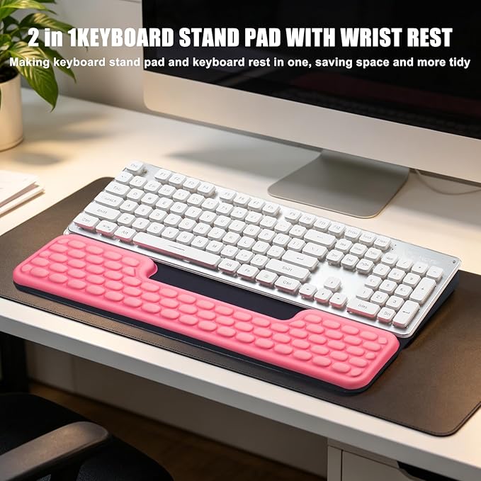 Keyboard Stand with Wrist Rest,Ergonomic Wrist Pad Memory Foam Keyboard Riser Holder Tray with Non-Slip Base, Pain Relief for Work Study Game (Black and Pink)