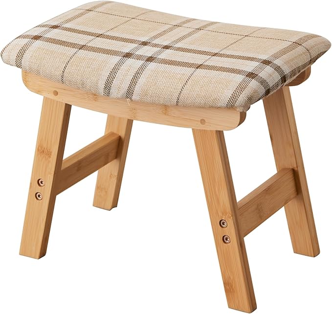 Kitsanery Foot Stool,Ottoman,Bamboo Small Sofa Foot Rest Under Desk,Extra Seating for Living Room, Bedroom and Kitchen (Natural Stool Legs - Stripes Surface)
