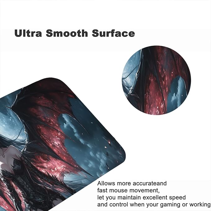 Anime Desk Mat Dark Fantasy Medieval Bat Wings Moon XL Mouse Pad Large Mousepad Extended Laptop Keyboard Mat Gaming Desk Pad Mouse Mat 31.5"x11.8" Office Computer Keyboard Laptop Home