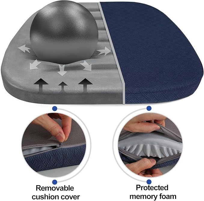 BUYUE Luxury 100% Pure Memory Foam Chair Cushion 1 Pack, Jacquard 16" U-Shape Comfortable Dining Chair Pad, Removable Slip Resistant Kitchen Chair Seat Cushion, (1 piece, Navy Blue)