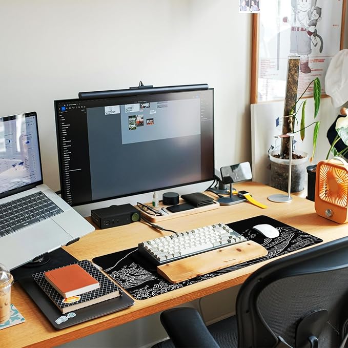 Large Mouse Pad Gaming, 31.5" x 15.7" Extended Computer Keyboard Mousepad with Non-Slip Rubber Base, Stitched Edge, Waterproof Fabric XXL Big Long Laptop Pad for Gamer, Office, Home, Waves 