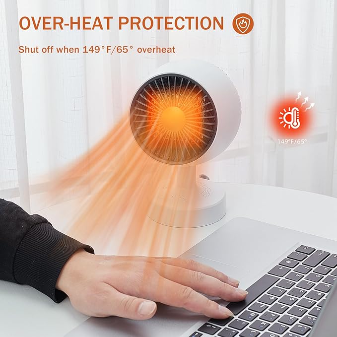 Space Heater,Small Space Heater,1200W Desk Heater for Office,160ยฐ Lateral Auto Oscillating,3 Gears Adjustable,PTC Ceramic Heating,Tip-over & Overheat Protection,Fast Heating,Cold And Hot Air
