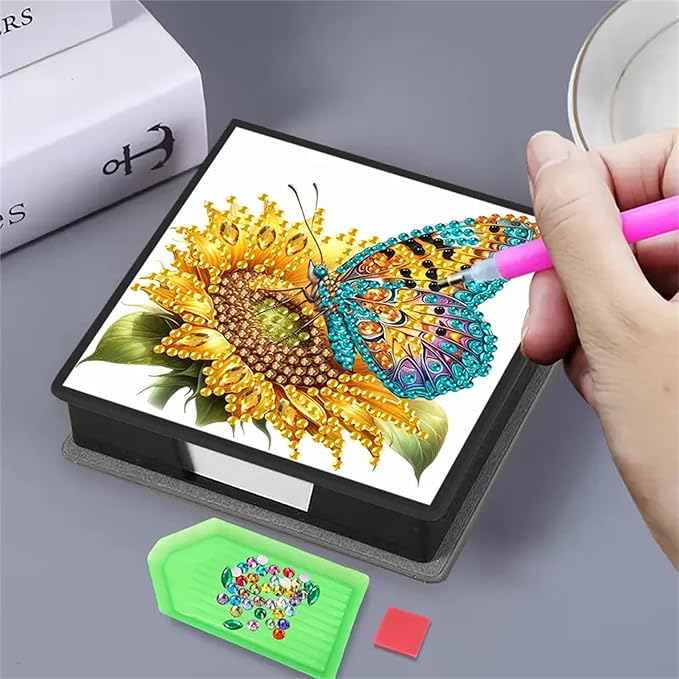 Sunflower Diamond Painting Kit Note Box,Memo Paper Storage Box Diamond Art,Sticky Note Holder Diamond Art,Diamond Painting Memo Pad For Office Desk. (sunflower)