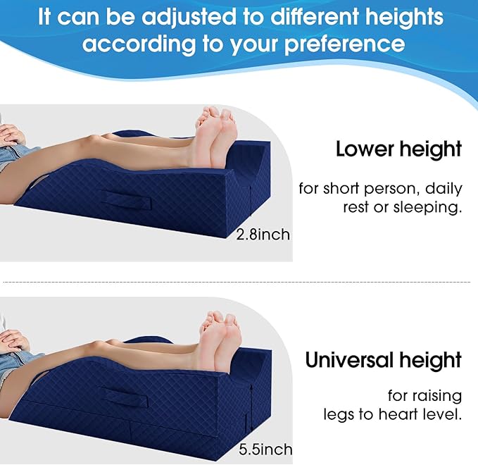 TranquilRelax Elevation Pillows for Leg After Surgery, Memory Foam Adjustable Wedge Pillow for Injury or Rest, Ankle Pillow for Sleeping Blood Circulation, Full Blue/Double Leg