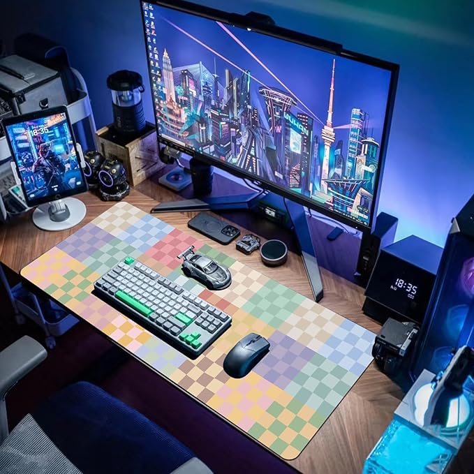 Desk Mat Mouse Pad Gaming Desk Pad XL Large Mouse Mat Office Decor Accessories (Colored Grid)