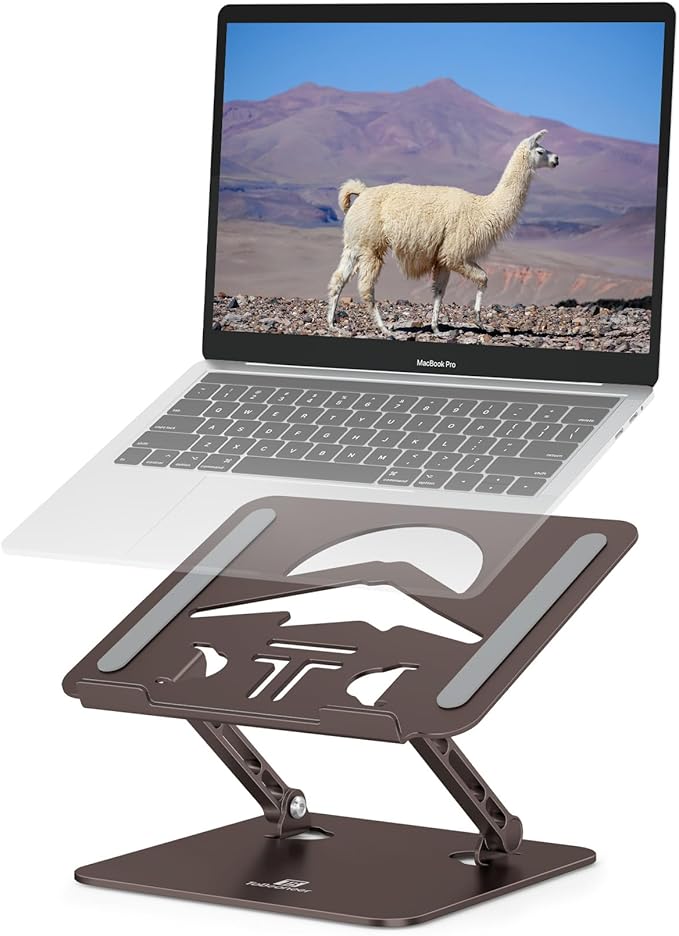 Laptop Stand, Ergonomic Adjustable Computer Stand for Collaborative Work, Foldable and Portable Heat Sink Computer Stands, Fits up to 16-inch Laptops (Coffee Brown)