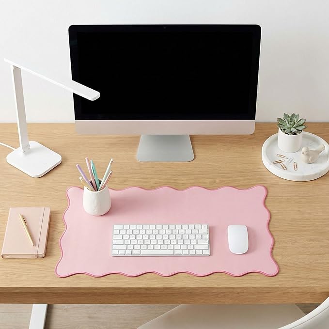 Scalloped Desk Mat, Large Cute Desk Pad for Desktop, Waterproof Scalloped Aesthetic Table Pad, Non-Slip Mouse Keyboard Mats Computer Accessories for Desk Office Home Gaming, 31.5" x 15.7"