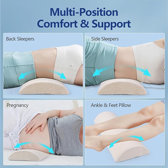 Cozyhealth - 3.15"H*23.6"L - Soft Lumbar Pillow for Sleeping, Memory Foam Back Lumbar Support Cushion for Lower Back Pain Relief Bed Waist Sleep Support Pillow for Side, Back Sleepers (White, Large)