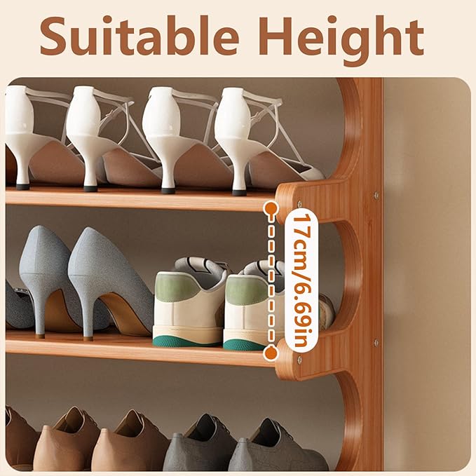 KNERS Bamboo Shoe Rack, Multi-Layer Space-Saving Shoe Organizer for Entryway, Bedroom or Living Room, Stable & Easy to Install, 3-Tier / 5-Tier / 6-Tier Options (6 Layer - 80cm)