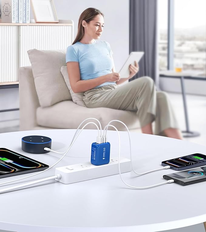 (2-Pack) 50W USB C Wall Charger Block, 5-Port C Charger Fast Charging Block PD Power Adapter +QC 3.0 Multiport Type C Box Brick Cube USB A Wall Plug for iPhone 15/16/17 Pro Max,Samsung (Dark Blue)