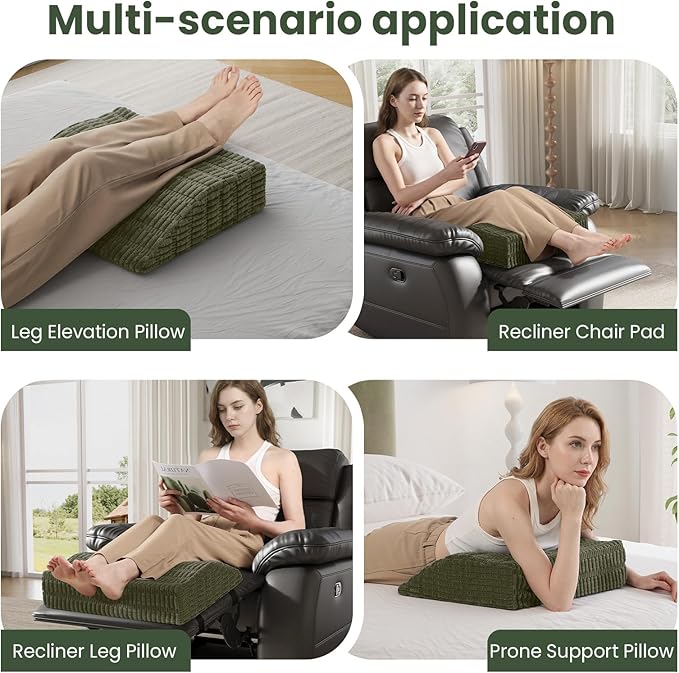 idee-home Recliner Leg Rest Cushion, Recliner Footrest Extender Pillow with Removable Corduroy Cover, Multi Purpose Ergonomic Foot Pillow Back & Lumbar Support Cushion for Bed Sofa Couch, Green