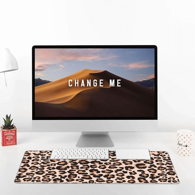 Leopard Print Large Mouse Pad & Desk Mat Cheetah Extended Mousepad with Stitched Edges Non-Slip Rubber Base Laptop Computer Keyboard Pad for Gaming, Office & Home Decor, XXL - 29.5" X 15.8"