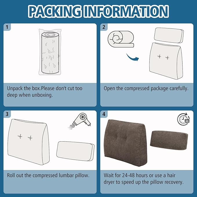 Lumbar Support Pillow for Recliner Chair with Headrest, Dual-Layer Large Back Pillow for Deep Couch & Sofa, Memory Foam Lower Back Support Cushion Set for Sciatica Relief Brown