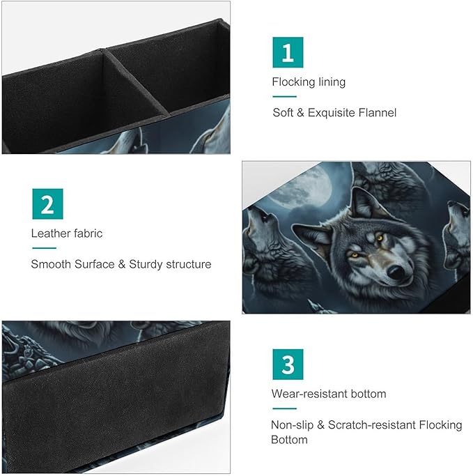 Rectangle Pen Holder Desk Organizer Full Moon Wolf, Efficient Stationery Storage Solution