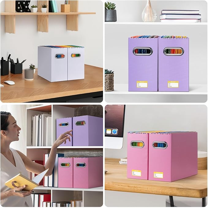 BALEINE File Organizer Box, Cardboard File Folder Organizer with Handle for Letter Size, Portable Collapsible Hanging Filing Box for Home Office Document Storage (1 Pack, Lavender)