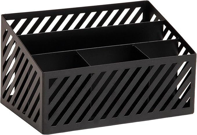 Mind Reader Desktop Organizer and Mail Sorter, Five Compartments, Office Supplies and Accessories, Metal, Black