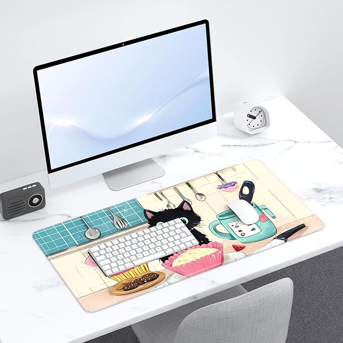 Desk Pad, 32" x 16" XXXL Extended Large Gaming Mouse Pad, Desktop Decor Desk Mat, Men Women Office Supplies and Accessories, Cute Anime Mouse Mat for Laptop & Keyboard, Cute Cat