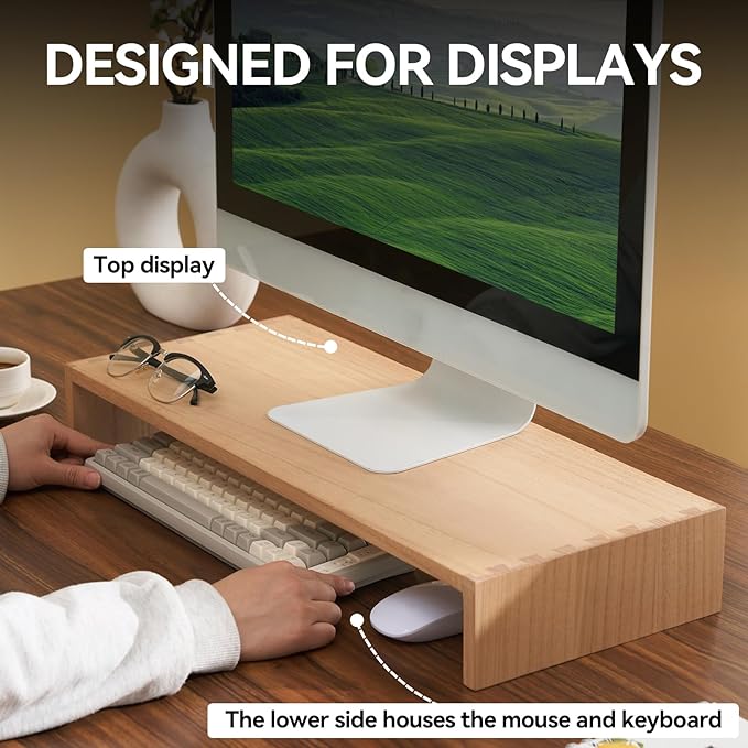KIRIGEN Wooden Computer Stand - Monitor Arms, Laptop & TV Stand - Workspace Platform (59, Natural)