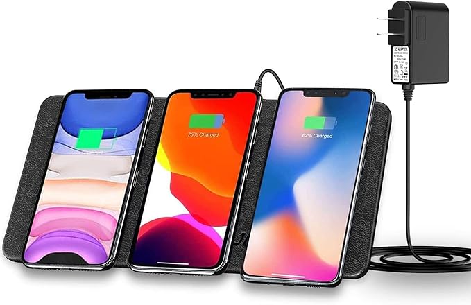 Triple Wireless Charger Pad - 15W Fast Charging Station for Apple iPhone 16/15/14/13/12 Pro/Max/Plus, AirPods, Qi-Certified 3-in-1 Charging Mat for Multiple Devices One-Step Wireless Charging Solution